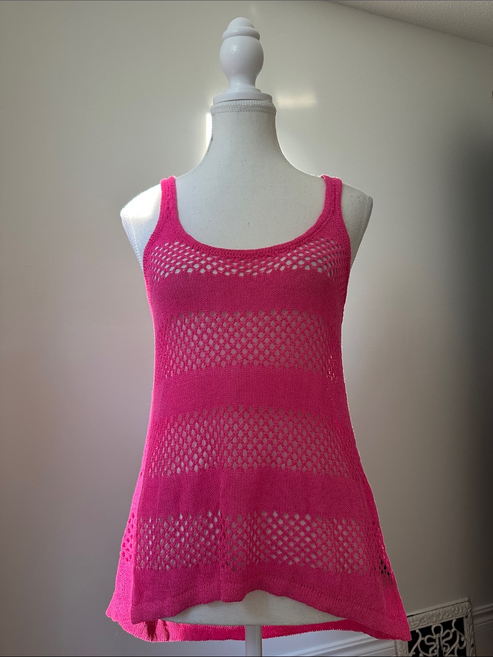SEDUCTIONS Y2K Hot Pink Open Knit Rave Festival Summer Scene Tank‎ Top Medium